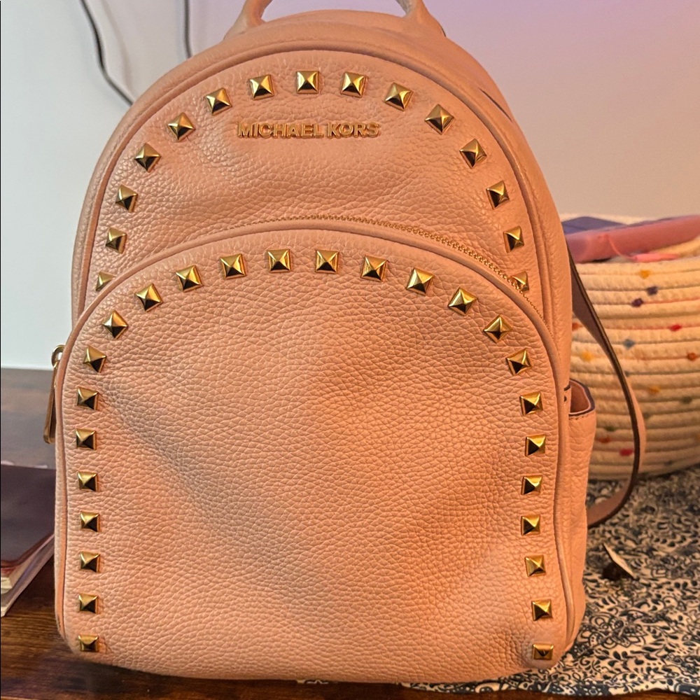MICHAEL KORS Pink Studded Leather Backpack